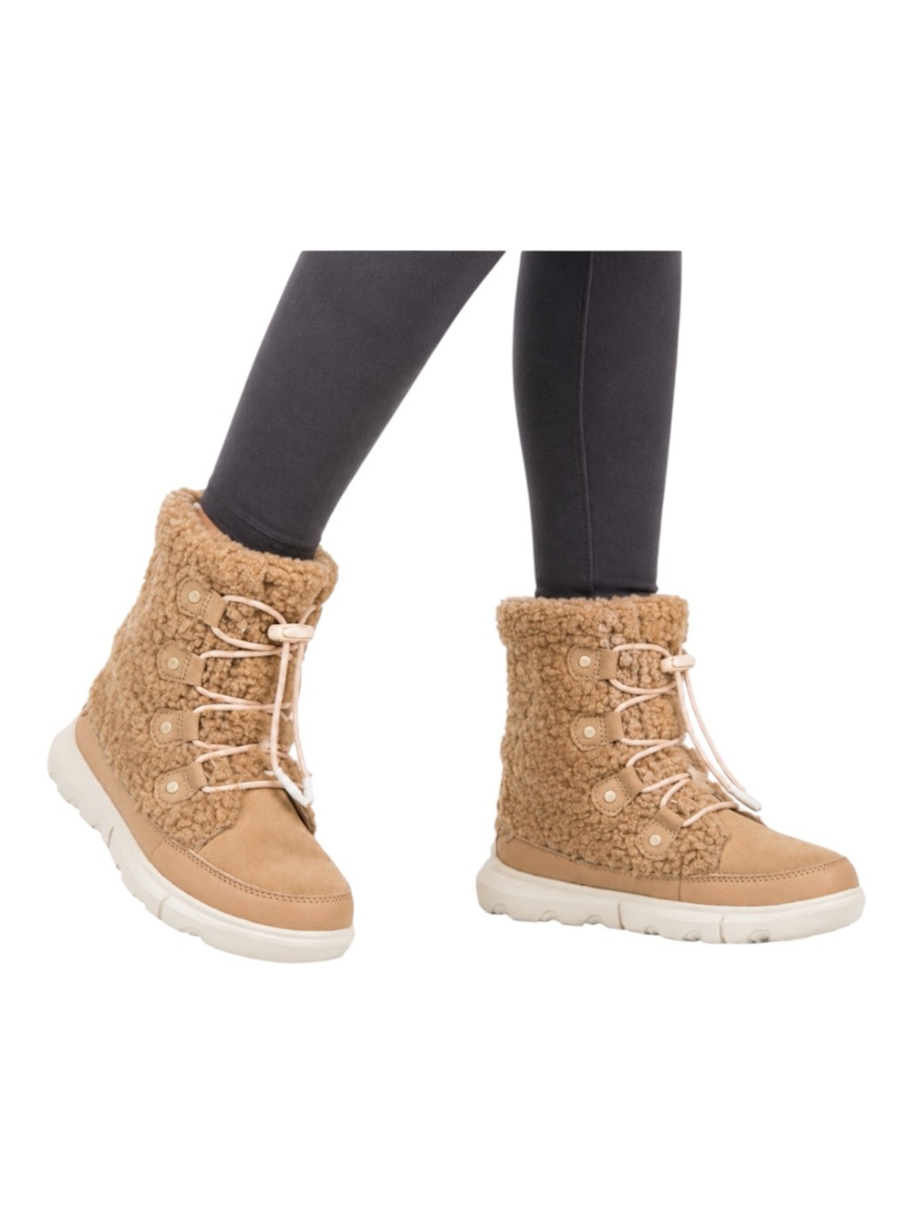 Sorel Explorer Cozy beige Sherpa waterproof boots girls 3